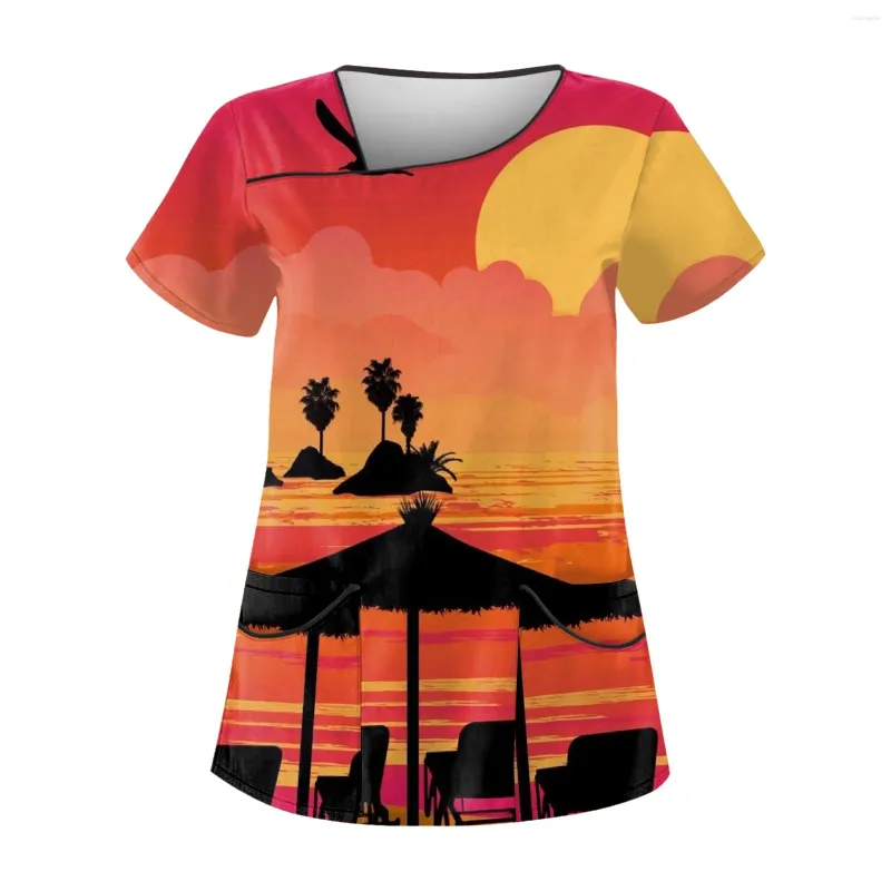 Koszule damskie Modna odzież robocza z krótkim rękawem z podwójnymi kieszeniami Top Sprzedaż odzieży plus size