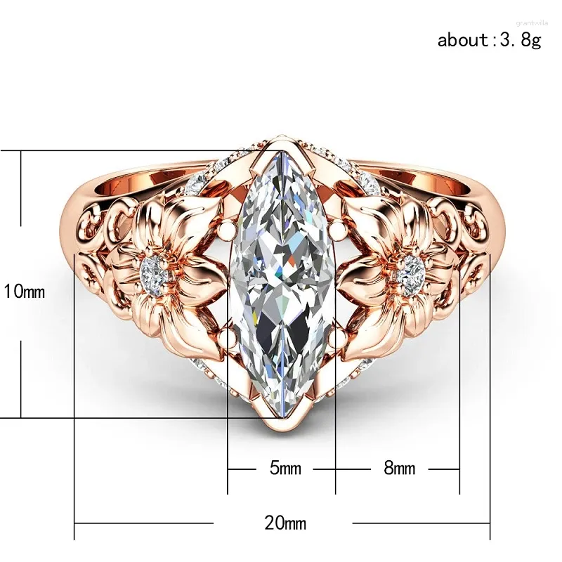 Con pietre laterali 2024 Fashion Clear Cz Cz Stone Gold Rose Gold Anelli di nozze di fiori antichi per donne anelli alla moda da sposa caduta