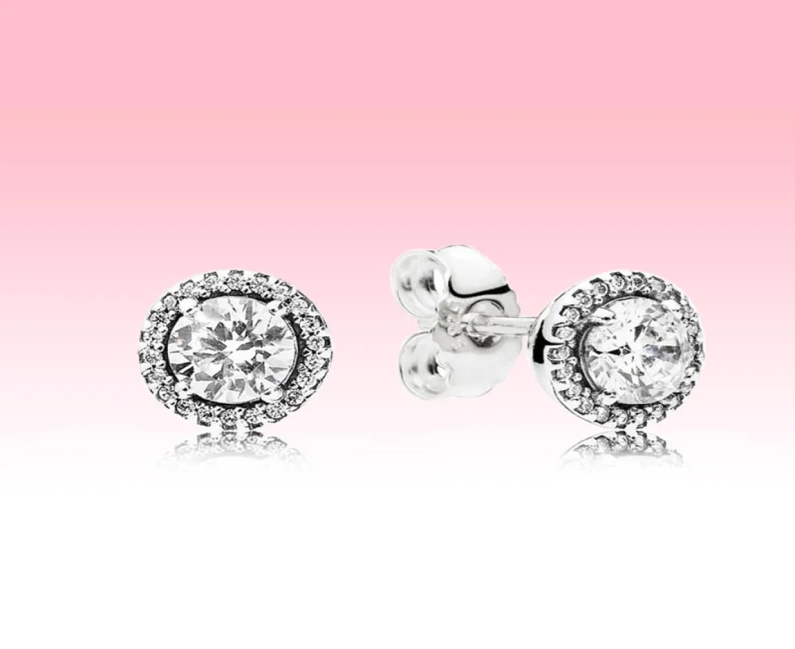 Round Sparkle Stud -oorbellen Big CZ Diamond Women Wedding Sieraden met originele logobox voor 925 Sterling Silver Earring Sets6894936