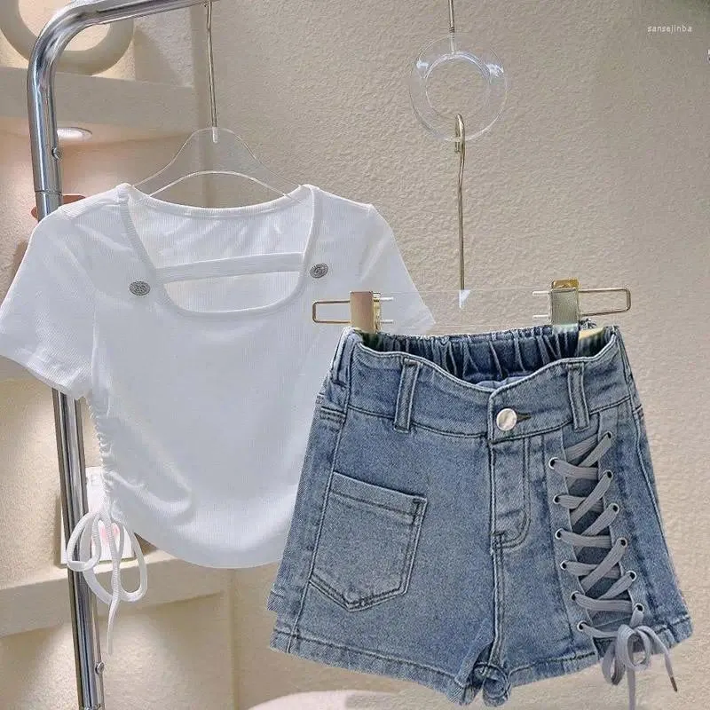 Kleidungssets 2024 Frühling Herbst Sommer Kinder Girl Boy Kidst-Shirt Denim Shorts 2pcs Kinder Kleidung Set Outfits