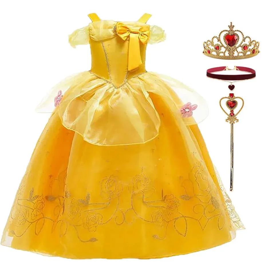 Mädchen Kleid Belle Kostüm Kinder Halloween Carvinal Fancy Cosplay Kleidung Kinder Hochzeitsfeier Blumendruck 310y 240413