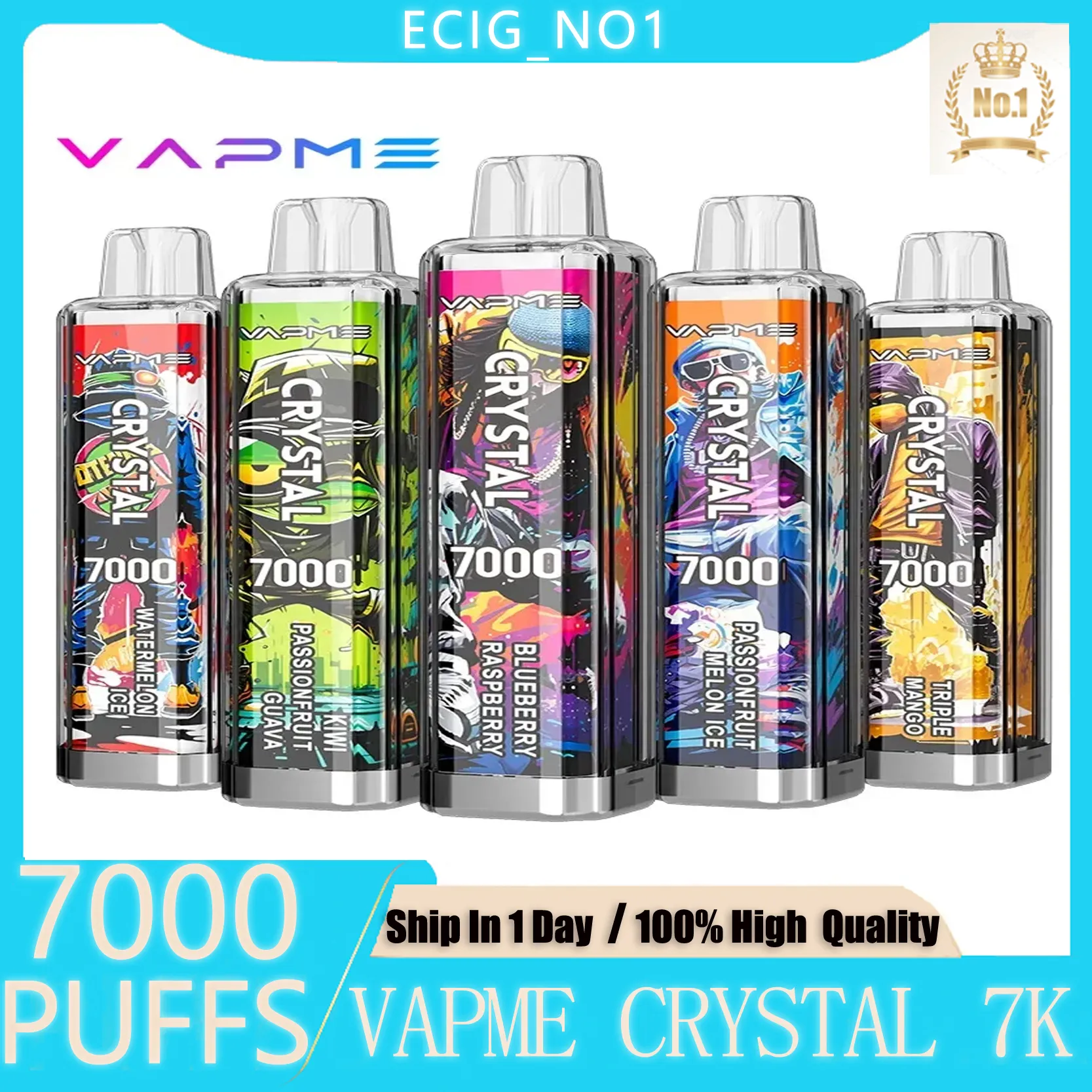 Original Vapme Crystal 7000 Puffs Disponible Vape Juice 7K Vape Pen Devices 14 ml Förfylld patronmaskspole 650mAh Uppladdningsbart batteri