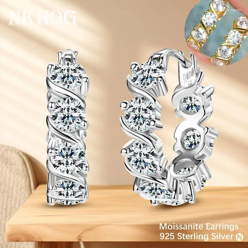 Hoop -Ohrringe Nkhog 4mm Moissanit 925 Sterling Silber Silber mit 18 Karat Gold Frauen Hochzeitsfeier Geschenke Feine Schmuck Zertifikat