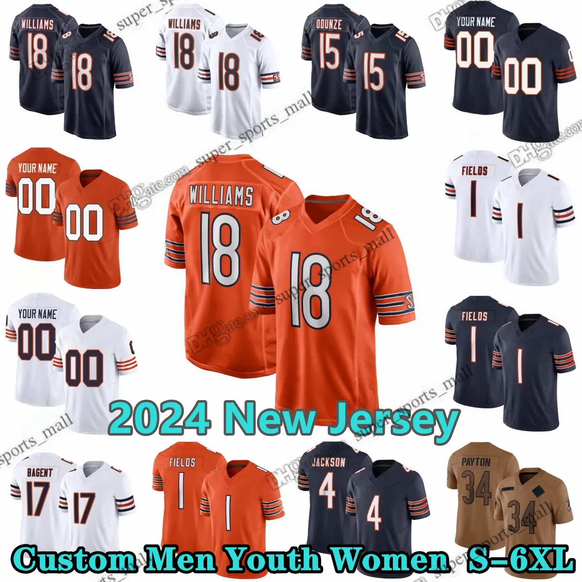 18 Caleb Williams Jersey 2024 Draft Primer No.1 Fútbol de bricolaje personalizado 15 Roma Odunze 1 Justin Fields Moore Khalil Herbert T.J.Edwards Brian Urlacher Greg Stroman Jr.