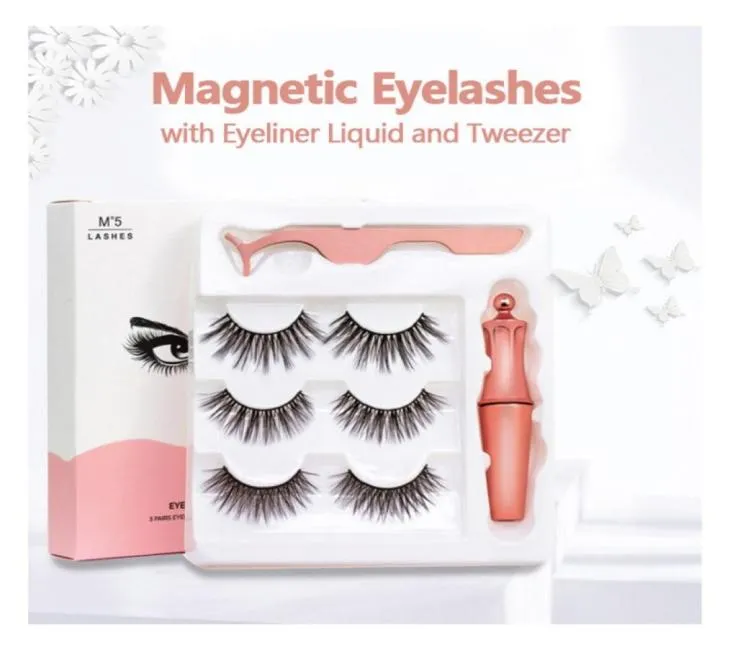 2021 New Magnetic Eyelashes with Eyeliner and Tweezer 3 Pairs Magnetic False Eyelashes Liquid Eyeliner Makeup Set Reusable No Glue1144092