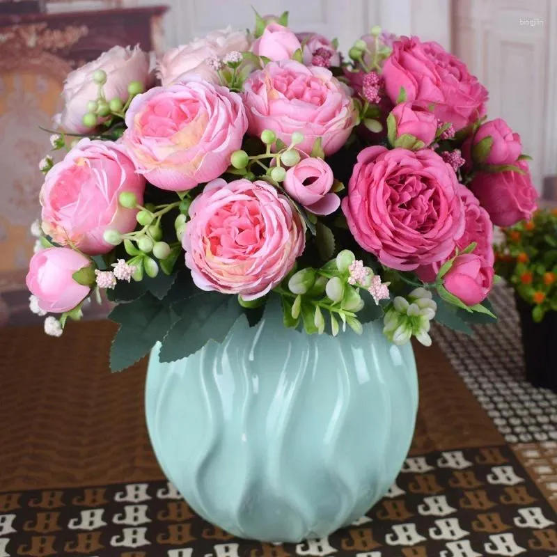 Dekorativa blommor Silk Rose Peony Artificial Beautiful Flores Bouquet For Wedding Party Home Decoration Mariage Fake