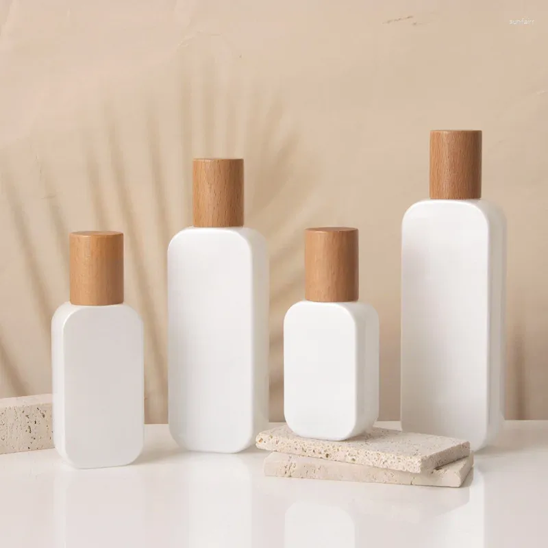 Storage Bottles 30ml50ml100ml Glass Pump Bottle Lotion Pressed Serum Dispenser 30g50g Cream Wooden Lid Container