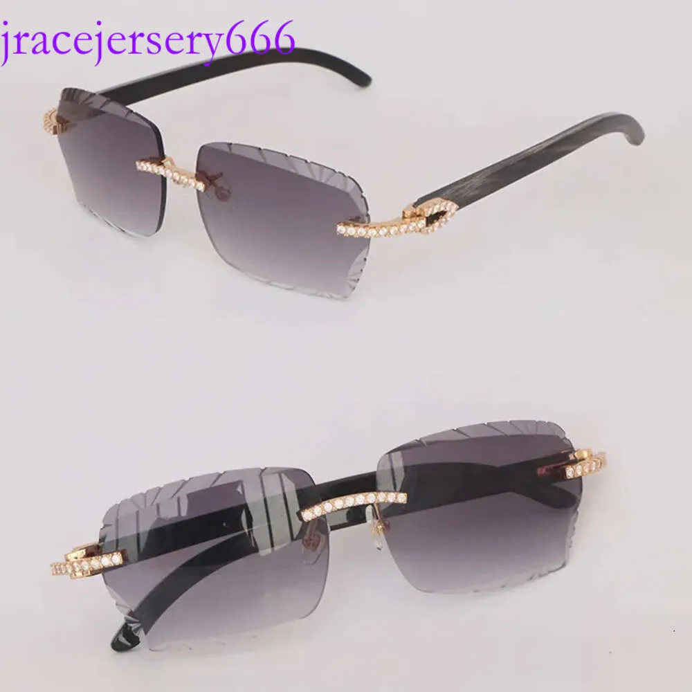 Model Moissanit Set für Frauen Mann Original Marmor Black Buffalo Horn Rimles Sonnenbrille Diamant geschnittene Sonnenbrille Neue Brillen
