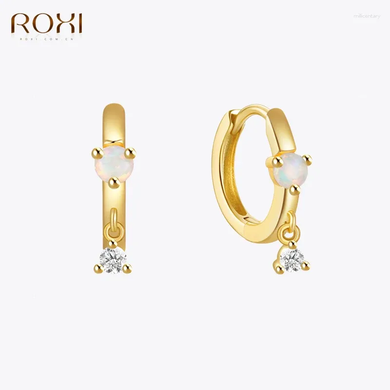 Hoop Ohrringe Roxi Weißer Opal für Frauen 925 Sterling Silber kleiner Kreis 18K Gold Piercing Zirkon Drop Schmuckgeschenke