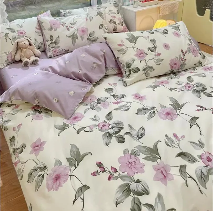 Bettwäsche -Sets Blumen -Duvet -Abdeckung für Doppelbett -Baumwoll -Quilterdecke mit 2pc Kissenbezug 4 Ebenen