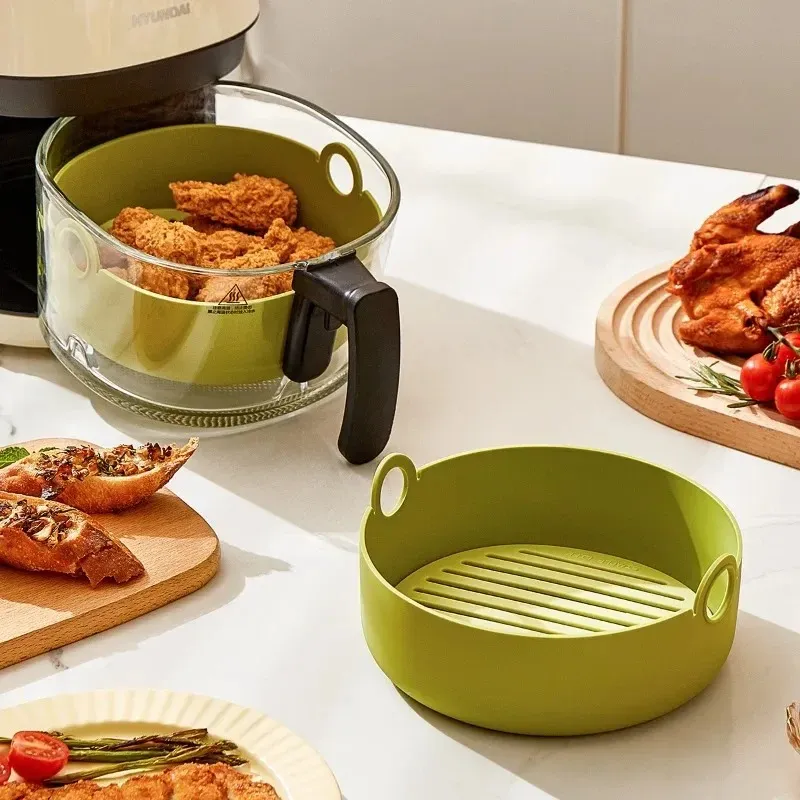 19 cm Air Fryers For Baking Tray Panier de poulet frit Mat Airfryer Silicone Pot Round Remplacement des accessoires