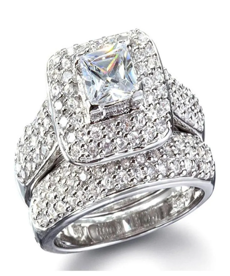 Z bocznymi kamieniami Rozmiar 5678910 Biżuteria Księżniczka Cut 14KT białe złoto wypełnione pełne topazowe klejnot symulowany diamentowy Wesder Wedding Enga2097856