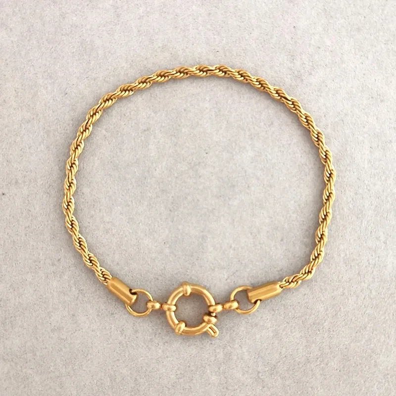 QMHJE Anchor Clasp Bracelet Women Men Stainless Steel Twist Rope Chain Sailor Wheel Geometric Link Basic DIY Gold Silver Color 240417