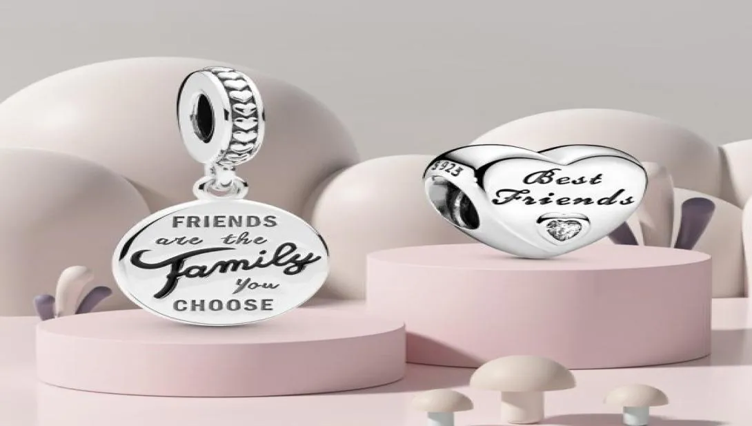 925 Silver Fit Charm 925 Bracelet Friends Are Family Sleed Charms Set Pendant Diy Fine Beads Jewelry4616160