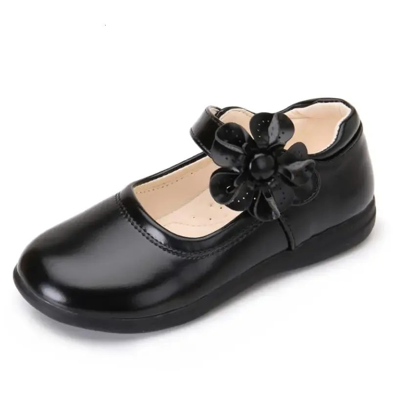 Girls Leather Shoes for Children Wedding Dress Princess School Kids Summer Bowknot Black Student Sandals Korean Fashion 240416