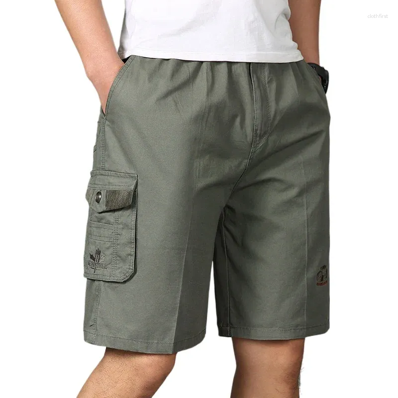 Shorts pour hommes décontractés Coton Pure Coton Travail plusieurs poches Lâche et respirante Pantalon de plage Capris Trendy