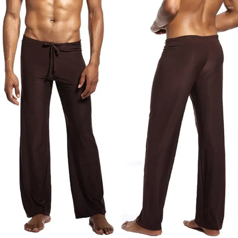 Pantalones para hombres yoga de cintura baja cordillera de pijama solo suelto deportes delgados pantalones elásticos cómodos