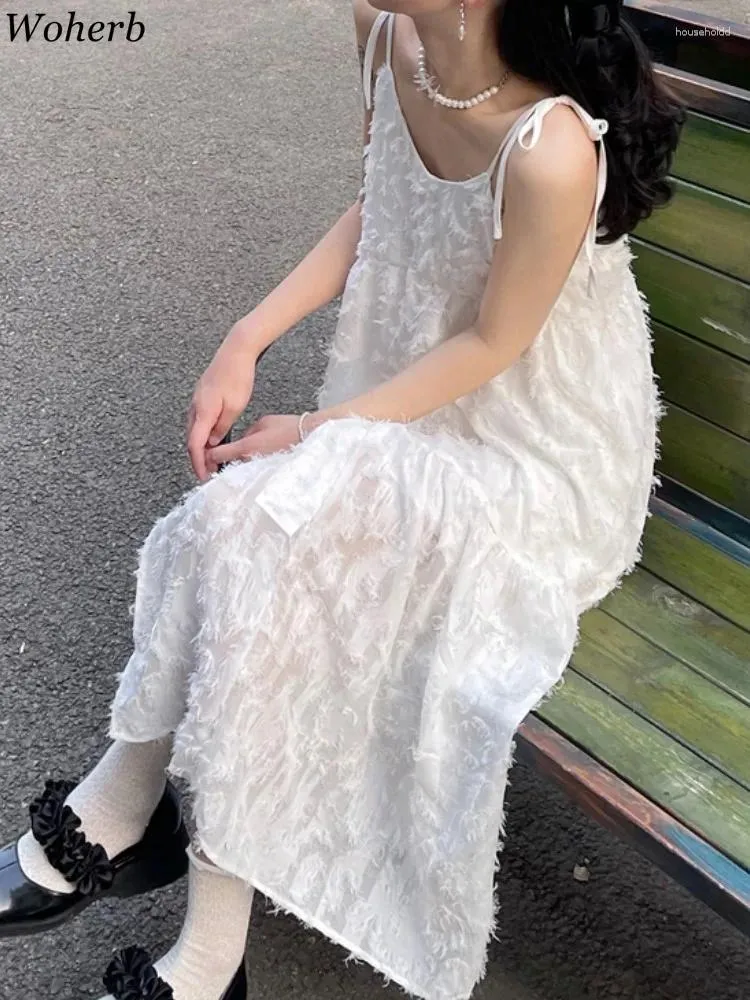 カジュアルドレス白いタッセル包帯気質ローブ女性用夏のドレス