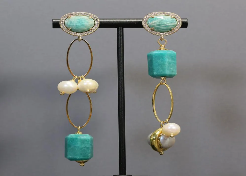 Green naturel péruvien Amazonite à facette tube blanc perle blanc cz pave boucles d'oreilles pour femmes cadeaux classiques2960262
