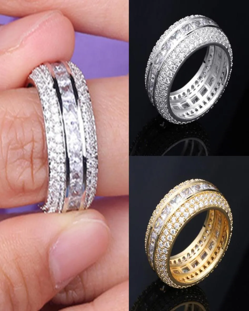 New Fashion 18K Gold White Gold Blingbling CZ Cubic Zirconia Full Set Finger Band Ring Luxury Hip Hop Diamond Jewelry Ring for M3433745