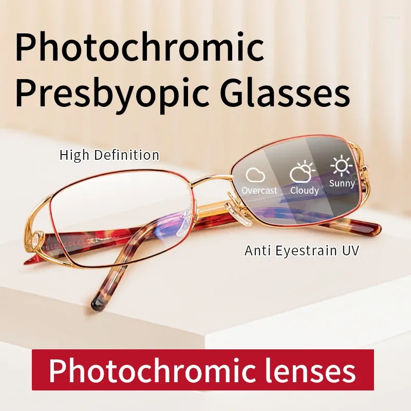 Zonnebrillen dames pochromische leesbril anti-straling/oogstrein/glans Presbyopia-bril Stijlvolle frames lezers