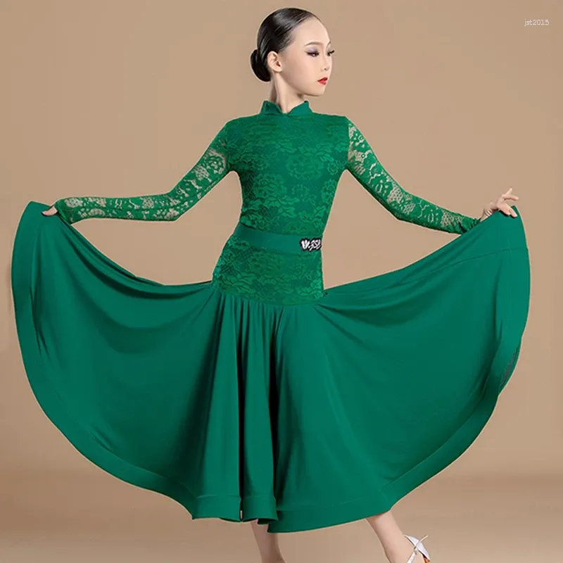 Bühne Wear Girls Ballroom Tanzkleidung Langarm Kleid für Standard Walzer Moderne Tanzwettbewerb Anzug Training Kostüm VDL290