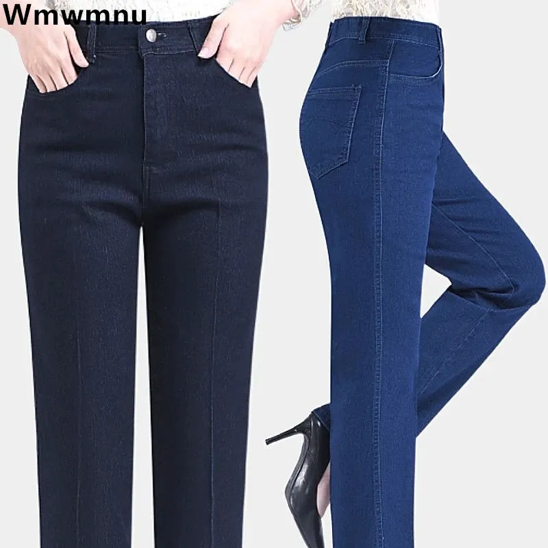Pantalones de mezclilla holgados de mediana edad Women Big Size 2838 Jeans rectos Mamá de cintura alta Vaqueros elegantes Retro Jeansy 240416