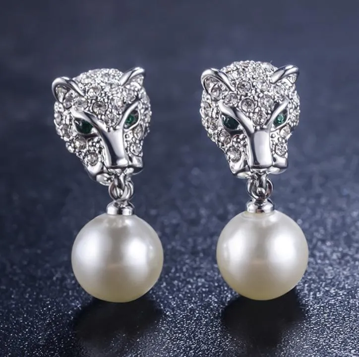 2 parejas Maravillosas leopardo de alta calidad SilverGold Natural Pearl Crystal Diamond 925 Silver Lady039s Earings 169842299