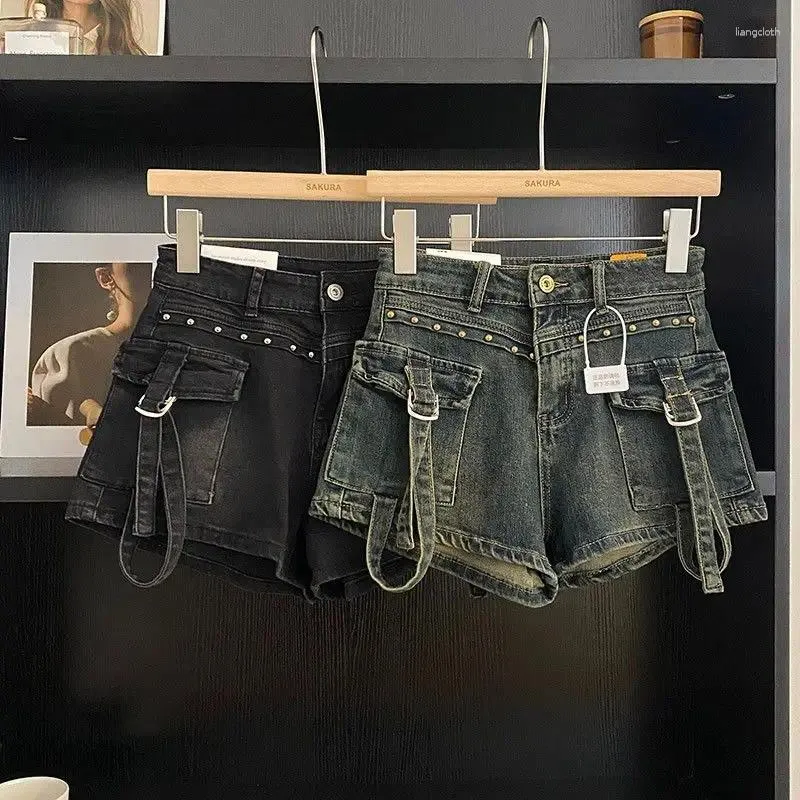 Kvinnors shorts koreanska street y2k hög midja för kvinnor sexig tjej arbetskläder jean ett ord retro harajuku kvinnors cyklistbrost