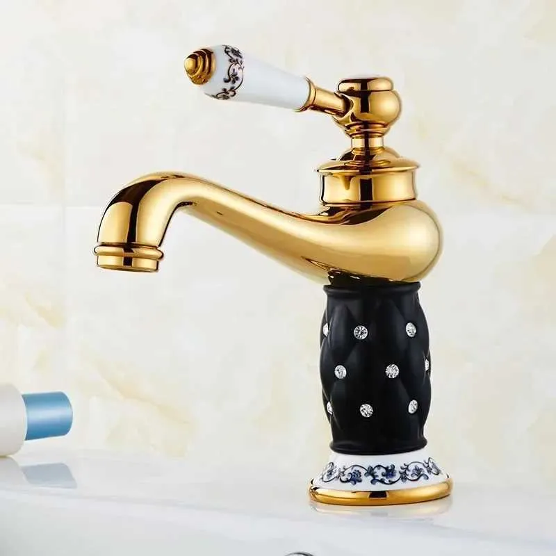 Grifos de lavabo de baño grifos de cuenca de latón con diamante grifo de baño mezclador de oro toque manija de un solo lavado caliente y fría toque torneiras