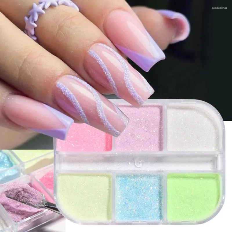 Nail Glitter 6 Grids Sugar White Purple Powder Sandy Candy Pigment For 3D Acrylic Flower Dazzling Dust Manicure Decor LY1909-22