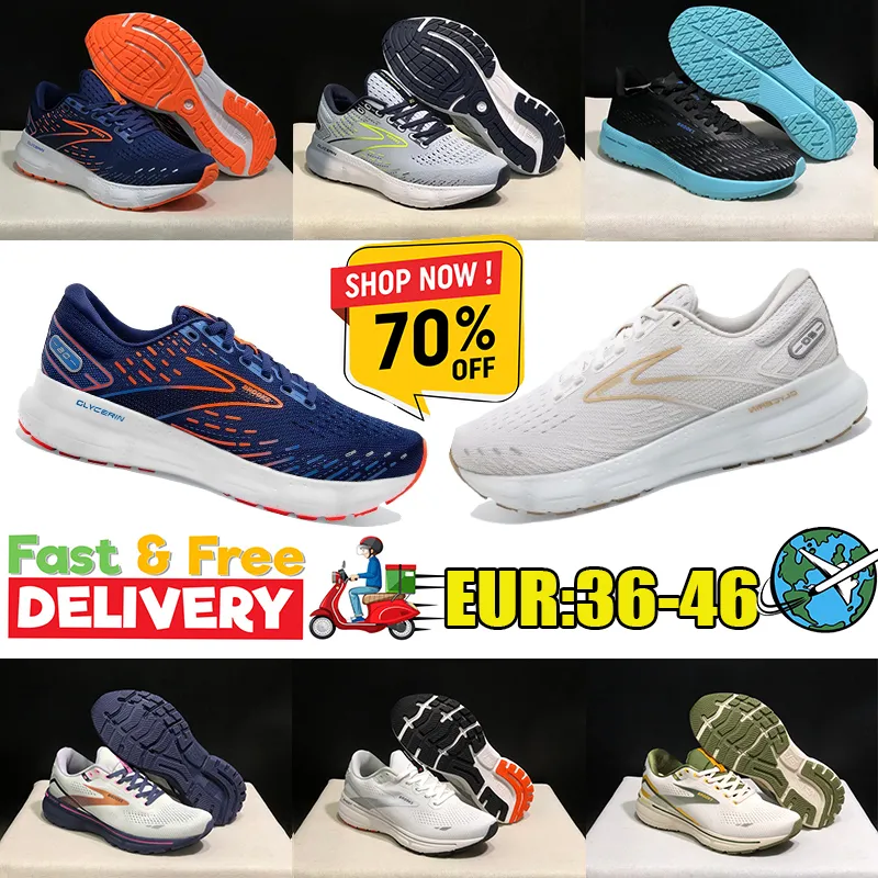 2024 Brooks Running Shoes for Men and Women Glycerin 20 Designer Sneakers Hyperion Tempo Triple Black White Navy Blue Grey Mens Outdoor Sports