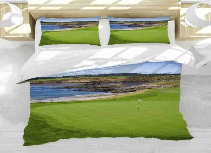 Couvrette de couette à literie Ensemble de 3 pièces Set 9th Hole at Pebble Beach Golf Links in Monterey Home Luxury Soft Couperceptor Cover Twin2849376015