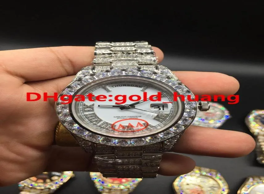 Luxury 43 mm Big Diamonds Mécanical Man Watch Multi Color Cadrol All Diamond Band Automatic Intondless Steel Men039 Montres WHI 9962323