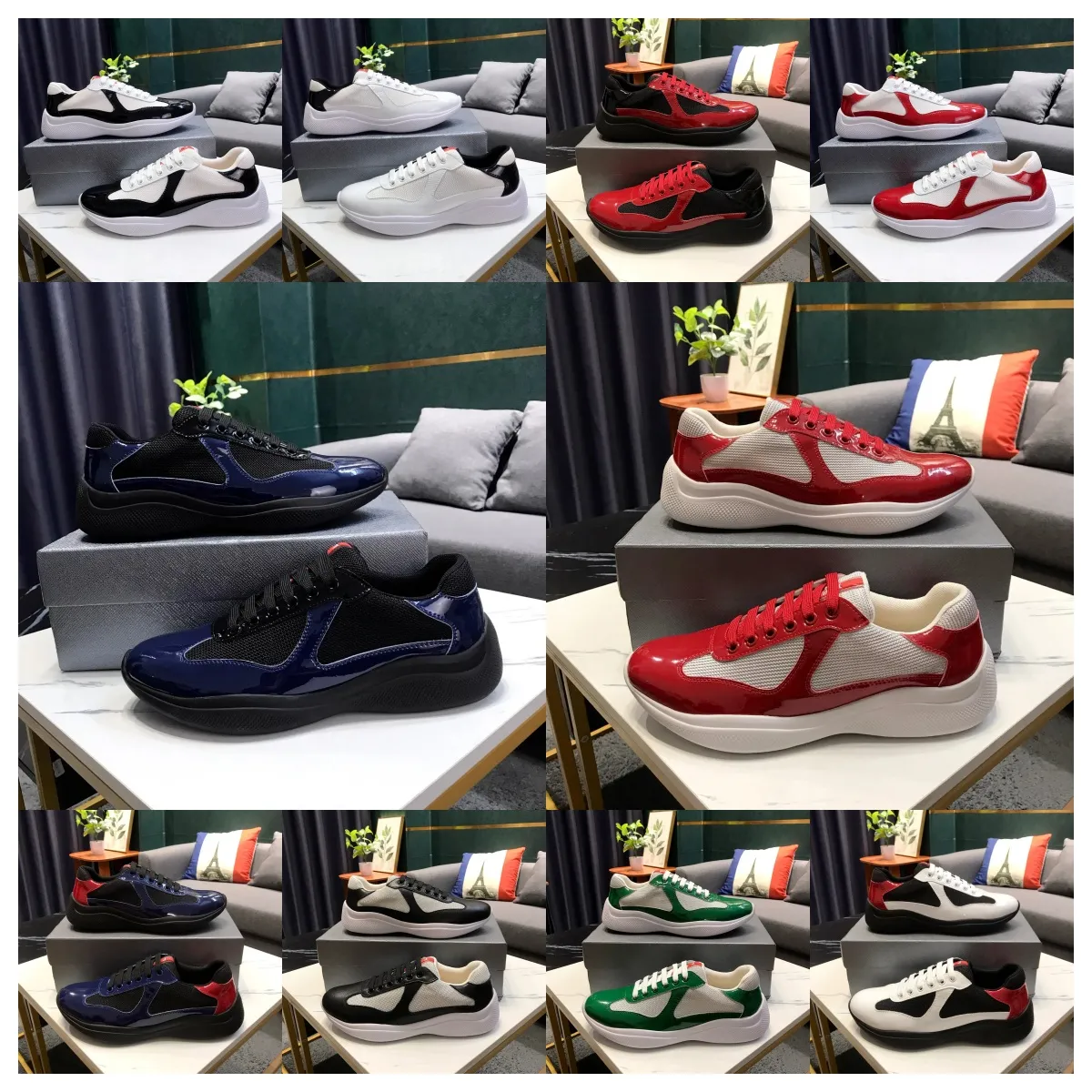 New America's Cup Designer Shoes For Men Brands Sneakers Patent Leather Black White Flats Plat-Forme Chaussure Walking Casual Americas Cups Trainers