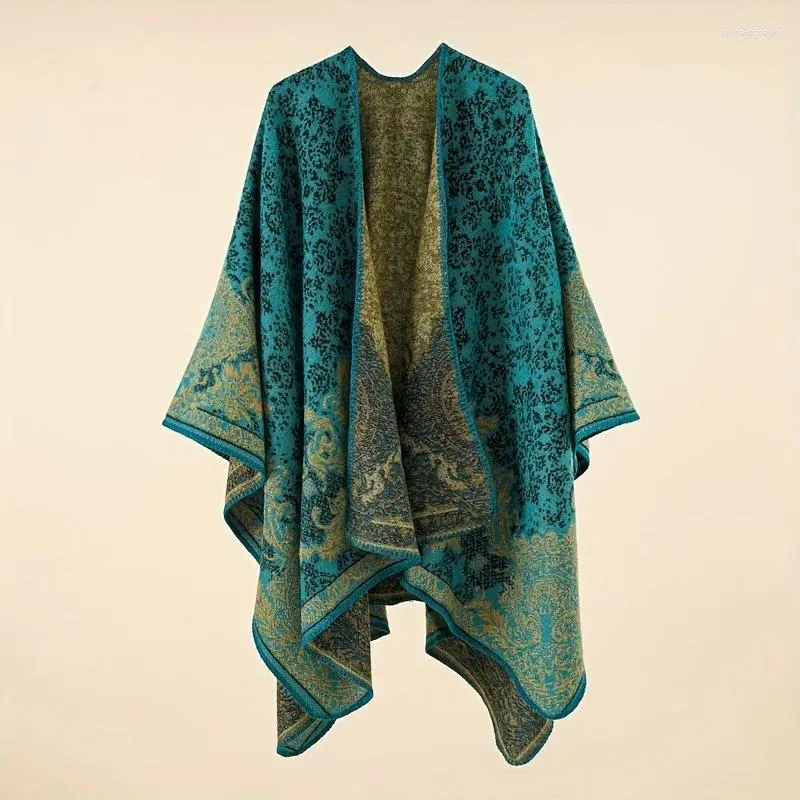 Halsdukar imitation kashmir sjal tryck varm lång casual filt öppen front poncho cape överdimensionerad cardigan wrap