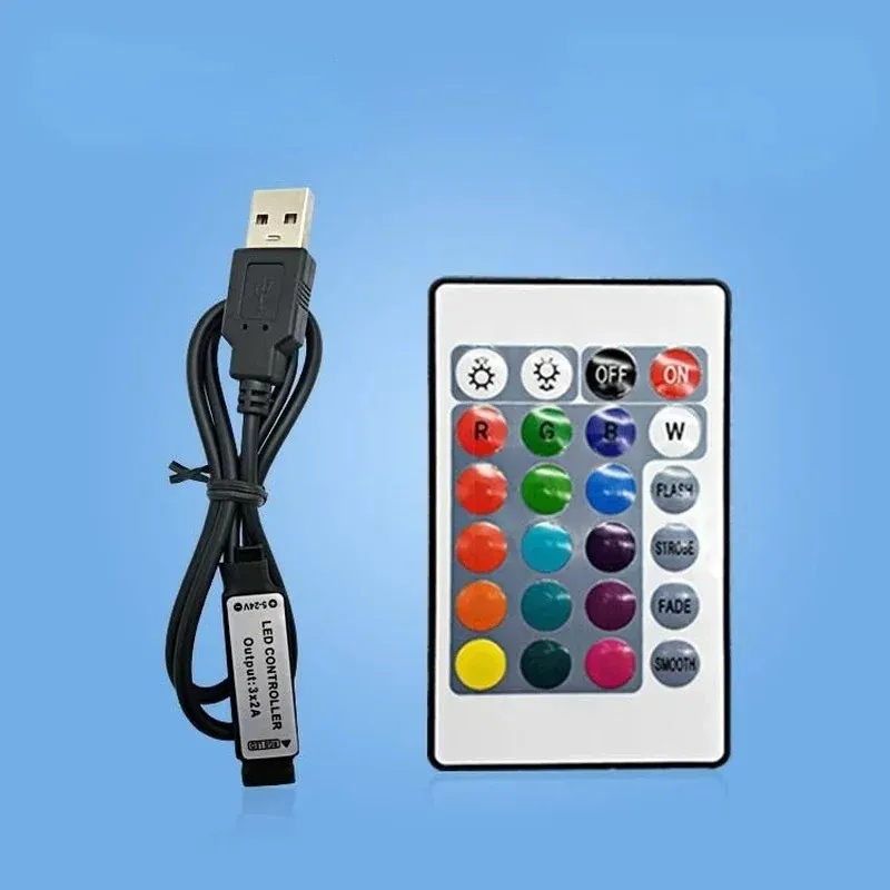 24 toetsen LED RGB -controller voor LED -lichtstrookbalk 5V USB IR Infrared RF draadloze afstandsbediening Dimmer -dimmerschakelaar