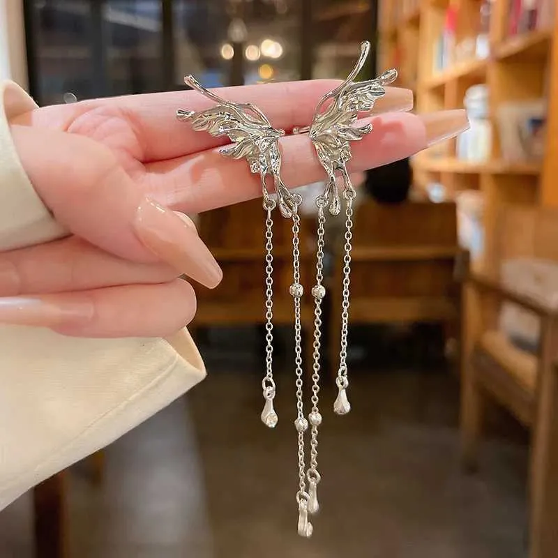 Chandelier en peluche jwer coréen élégant elfe papillon zircon clip boucles d'oreilles pour les femmes fashion long