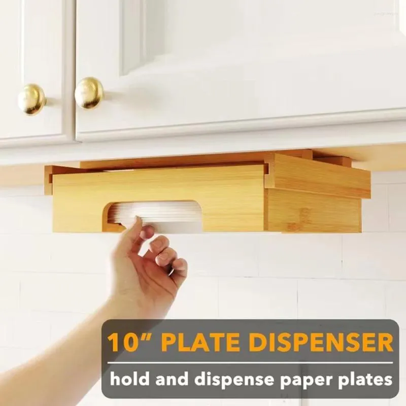 Кухня для хранения 10-дюймовой бамбуковой бумажной пластины Организатор, держатель столешницы одноразовый диспенсер для вертикали