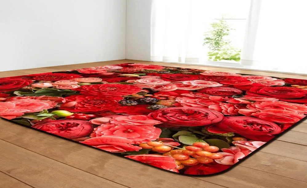 3D Rose Flower Printed Stora mattor för vardagsrum Nonslip Home Rugs Bedroom Soft Bedside Rug Valentine039S Day Gift for WOM4673070