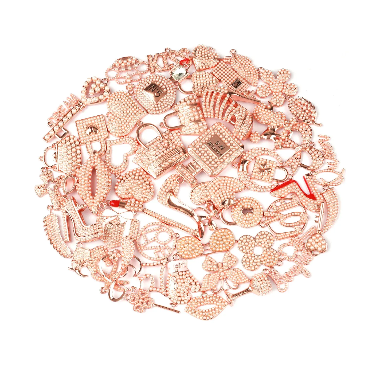 50pcs mixados em ouro rosa encantos para pulseira de bracelete DIY Fazendo acessórios 240424