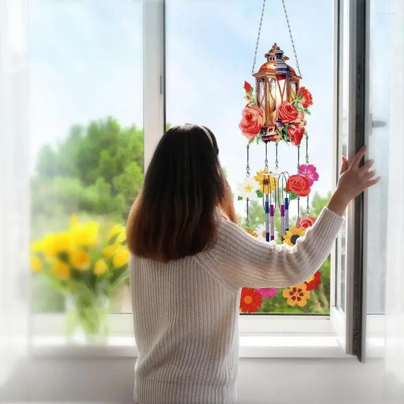 Decorative Figurines Easy To Hang Wind Bell Colorful Chime Kit Diy 5d Full Drill Painting Set For Indoor Outdoor Hanging Decor Unique