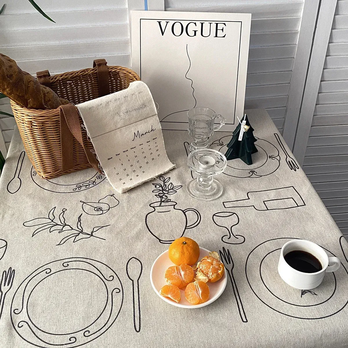 Tale de algodão e linho de algodão criativo Ins estilo de linha personalizada de esboço de mesa de mesa de piquenique moderno tampa 240428