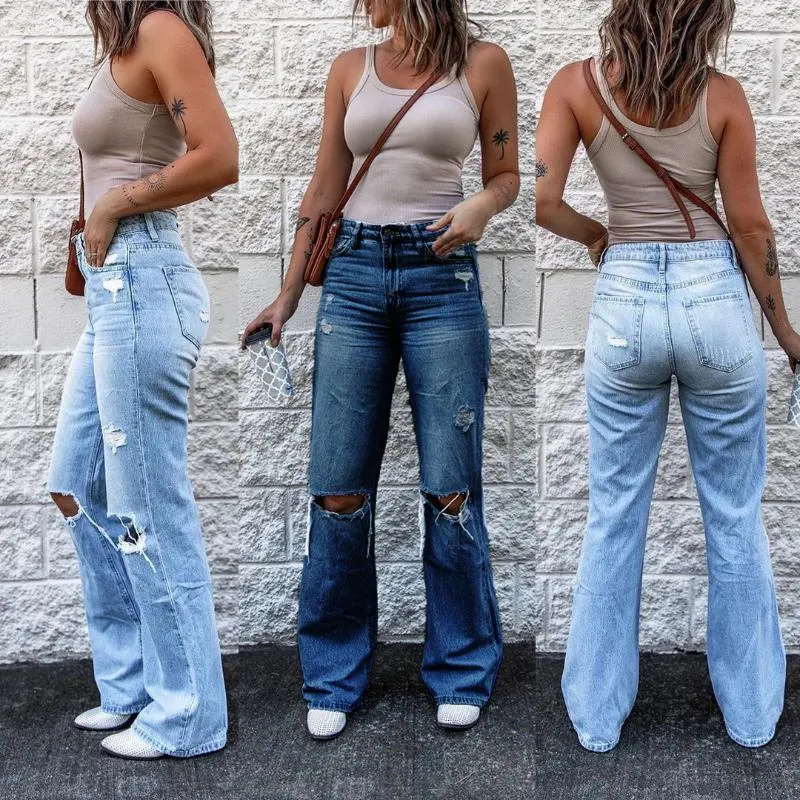 Dames jeans quitites ins denim scheurde met hoge taille retro slanke fit fakkels algehele jumpsuit vrouwen