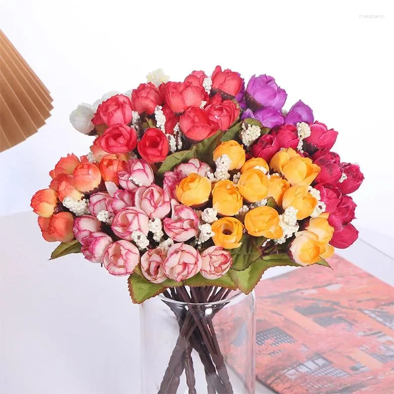 Fleurs décoratives 24cm 15 têtes Rose Pearl Buds artificiel rosebud bricolage Bouquet nuptial de mariage faux simulation cadeau décoration de fleur