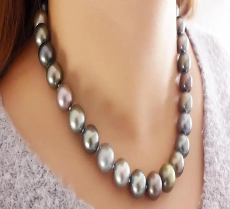 Fine pearls jewelry 18quot1316mm natural Tahitian black multicolor pearl necklace3885800