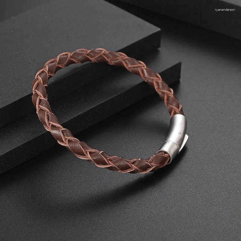 Armreifen handgefertigt gewebtes Lederschnur Armband Brown Schmuck Männer Geburtstag Geschenk