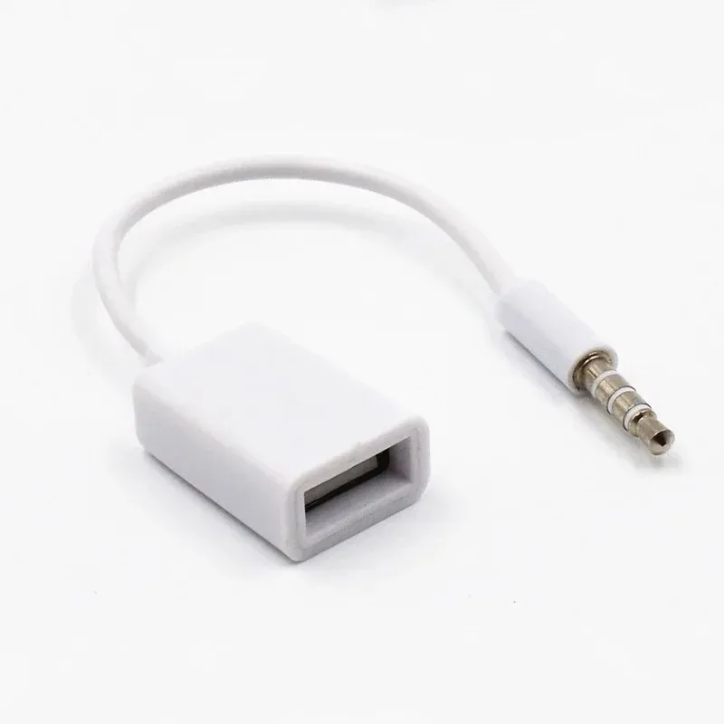 Câble de données 3,5 mm mâle à USB Câble de conversion féminin Aux Car MP3 Adaptateur Audio Câble U Clip de disque Ligne 15 mm Longueur blanc