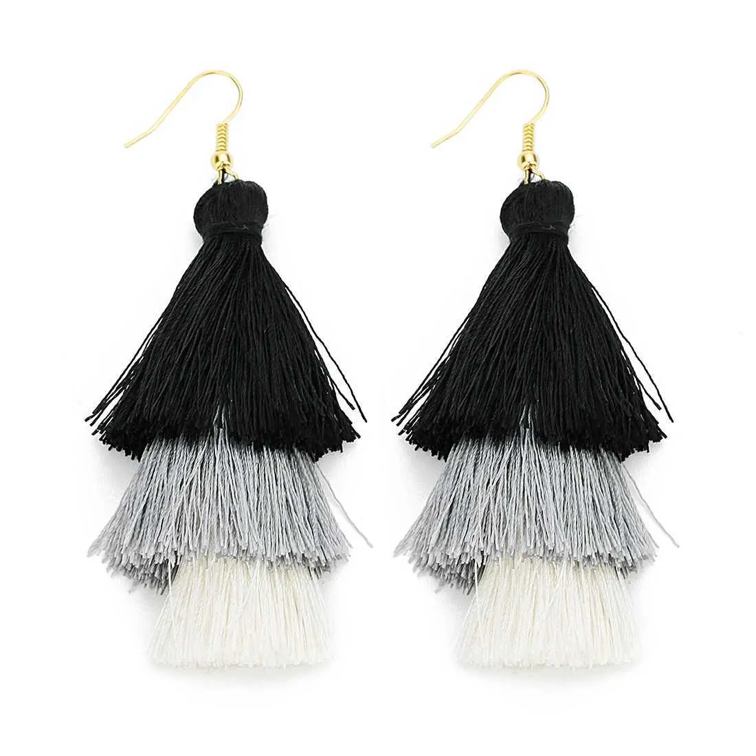 Dangle Chandelier Louleur 70mm Length 3 Layer Tassel Earrings Bohemian Fringed Luxury Statement Boho Earrings Valentine Earrings Drop Earrings