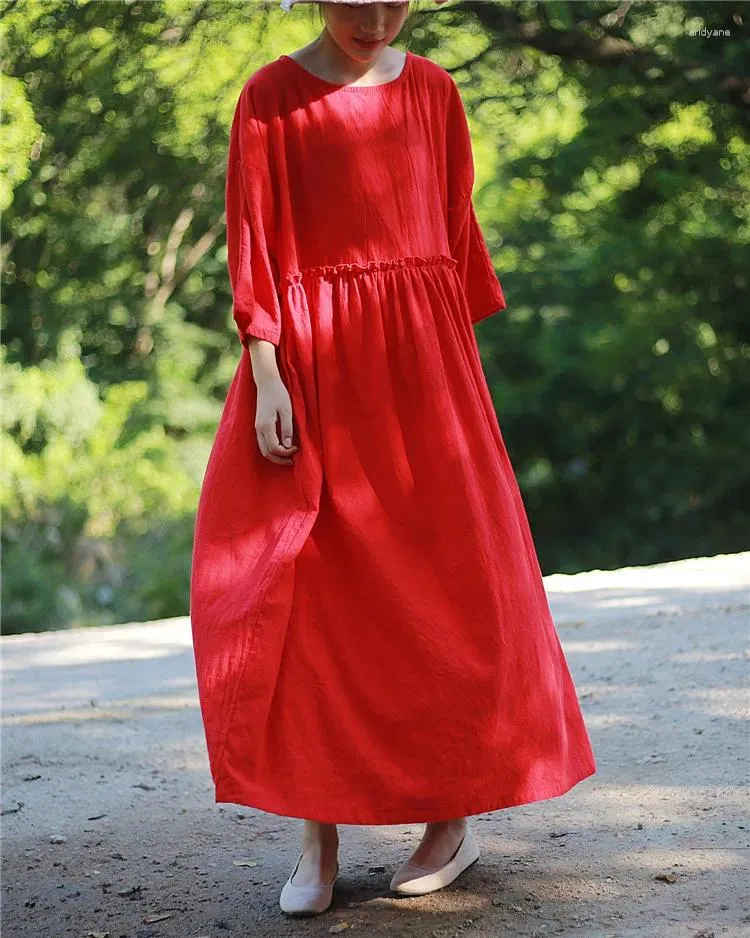 Party Dresses Women Lose Cotton Linen Dress Ladies Vintage Female 2024 Summer Autumn Patchwork